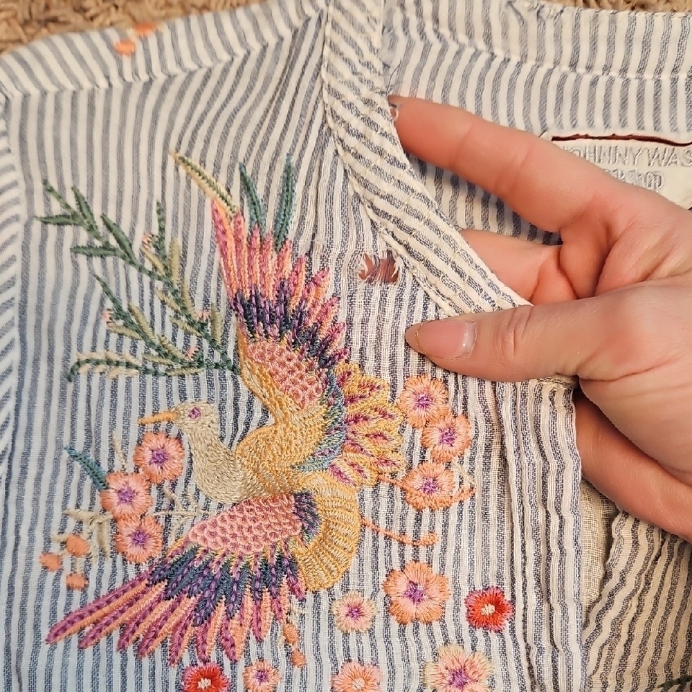 Johnny Was Karen Voyager Striped Embroidered Tunic - Picture 8 of 12